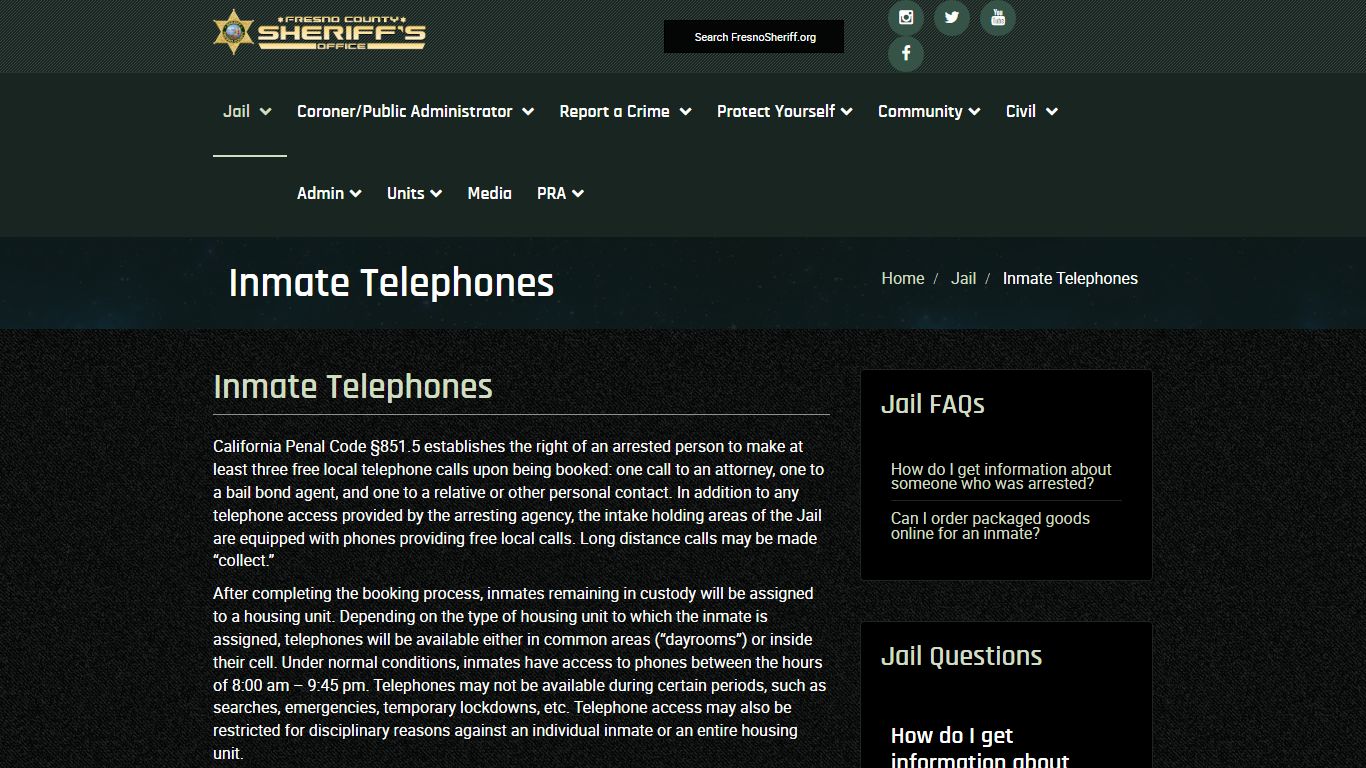 The Fresno County Sheriff-Coroner's Office - Inmate Telephones